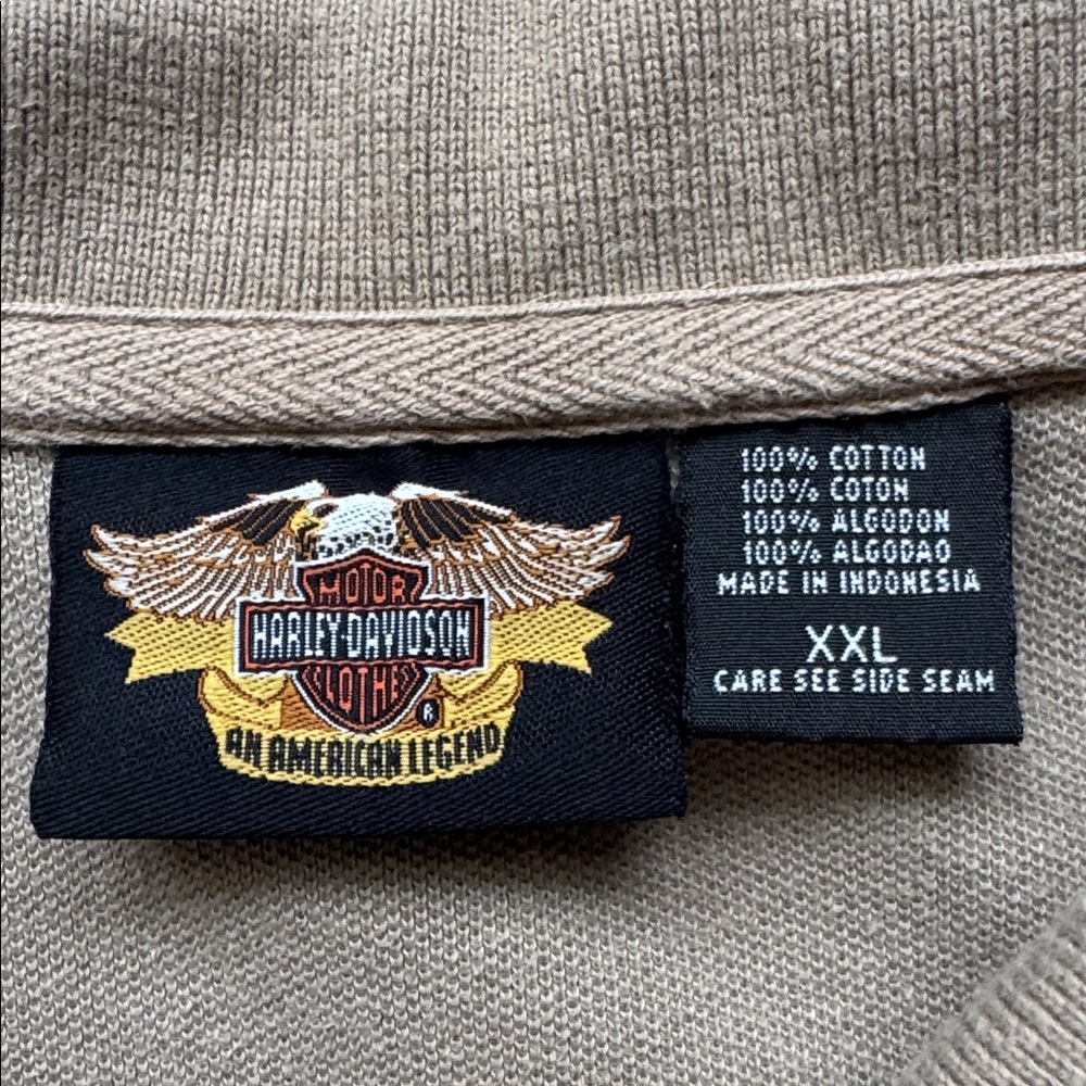 Harley Davidson Men’s Polo Long Sleeve Shirt 2XL Tan Brown Motorcycle Collared - Picture 6 of 12